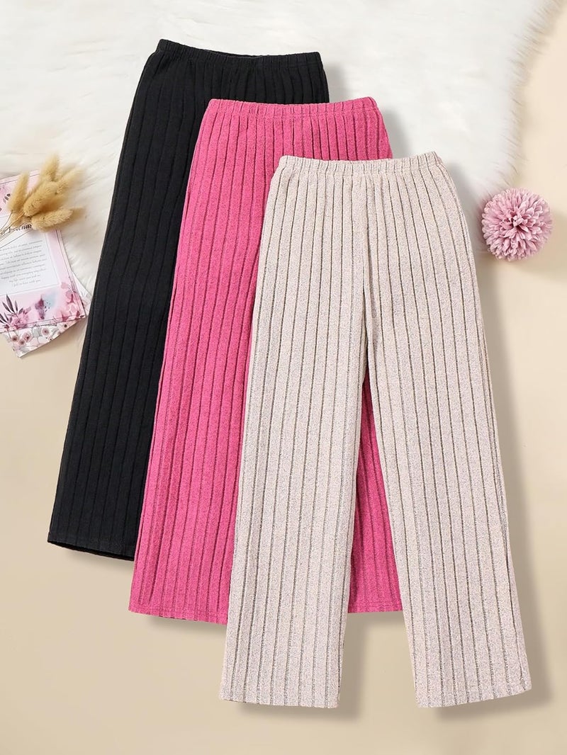 Ltvoo Store Girls Leggings Basic Pants 3 Pack Thick Cable Knits Tights Pants Casual Trousers for 7-14 Years - Image 3